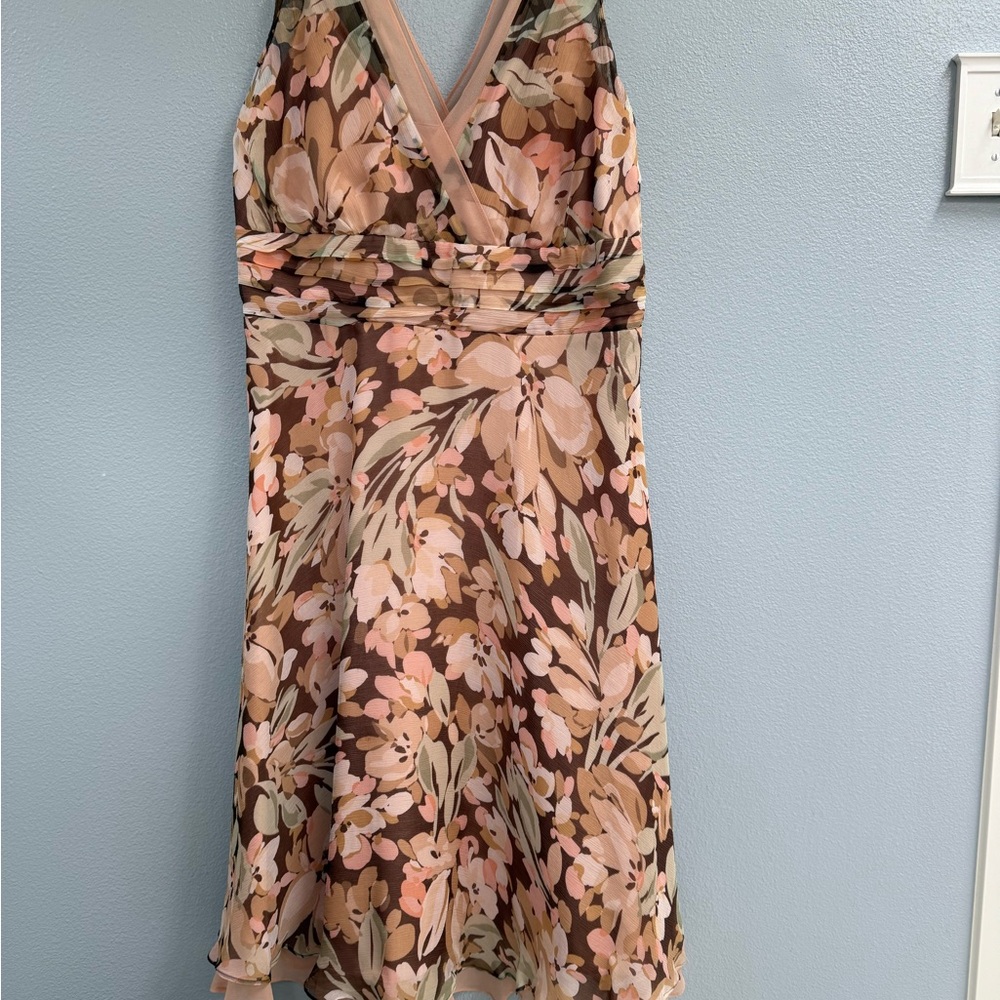 Dressbarn Orange Brown Ruched Midi Dress for Wedding Guest